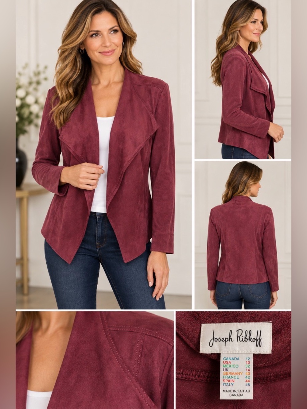 Joseph Ribkoff Burgundy Suede-Feel Draped Jacket